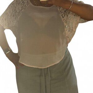 Rue 21 Light Pink Sheer & lace top with Batwing Sleeves , lightweight and flowy